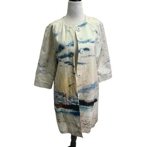 Lord & TAylor Beige Artistic Sky Print Coat Size 4